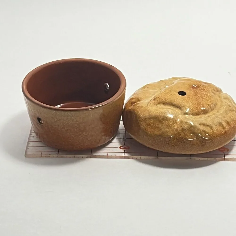 Vintage 2 Pc Ceramic Cinnamon Bun Potpourri/ Trinket Dish Candle Holder 3”